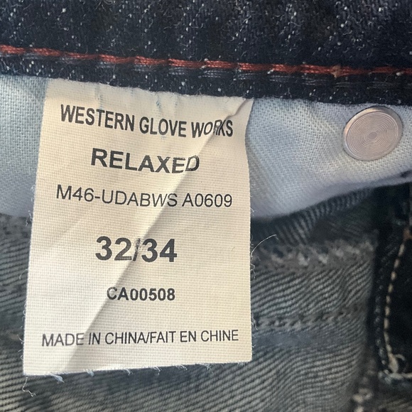 NWOT 1921 Western Glove Works 32/34 Relaxed Distressed Button Fly Jeans Blue - Picture 10 of 10